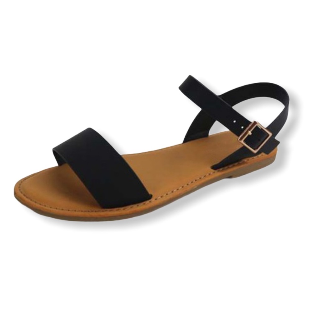 Black Strappy Flat Sandals - Picture 5 of 8